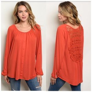 Long sleeve top crochet detail Small NWT
